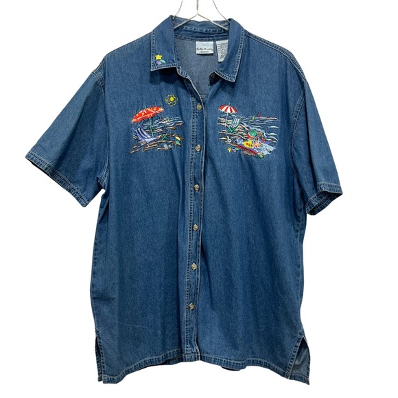 Bobbie Brooks Tops - Vintage Bobbie Brooks Denim Shirt Embroidered Beach 18W/20W Coastal Grandma